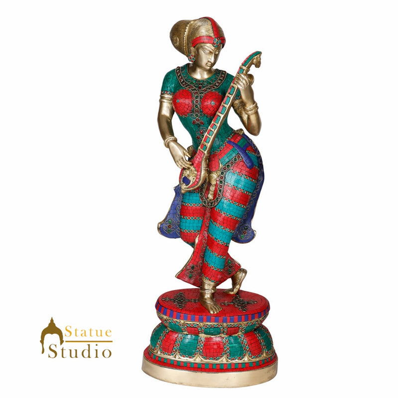 Indian Celestial Lucky Decor Standing Lady With Sitar Statue Showpiece 3 Feet