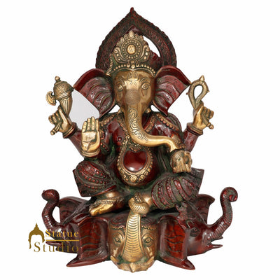 Indian Brass Handicraft Ganesha Lambodar Ganpati Idol Decor Statue Figurine 18"