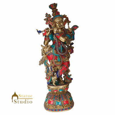 Large Size Fine Inlay Work Lord Krishna Idol Décor Gift Murti Statue 4 Feet