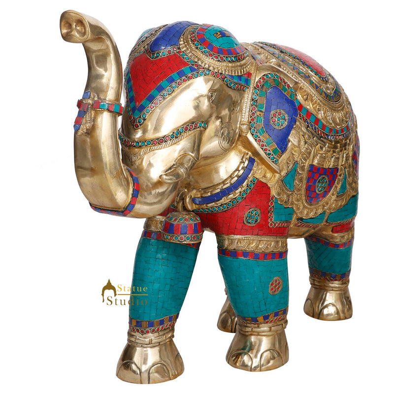 Large Brass Elephant Vastu Fengshui Figurine Statue Idol Décor Showpiece 21"