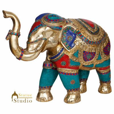 Large Brass Elephant Vastu Fengshui Figurine Statue Idol Décor Showpiece 21"