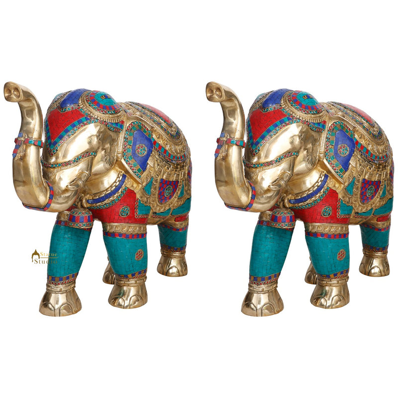 Large Brass Elephant Pair Vastu Fengshui Figure Statue Idol Décor Showpiece 21"