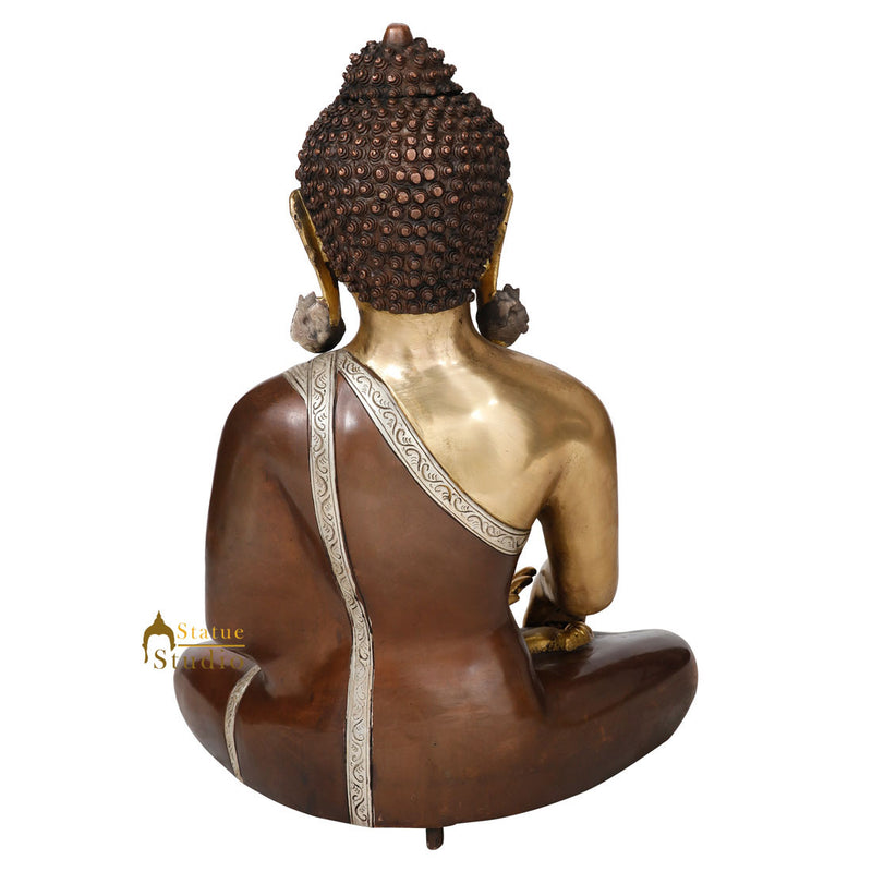 Chinese Brass Buddhist Feng Shui Vastu Home Office Décor Buddha Statue Idol 21"