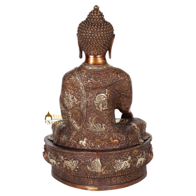 Indian Handmade Brass Bronze Buddhist Buddha Lucky Vastu Home Décor Statue 21"