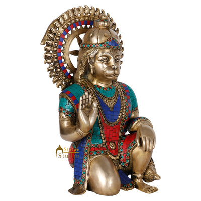 Fine Inlay Sitting Hindu Powerful Lord Hanuman Décor Idol Statue Showpiece 16"