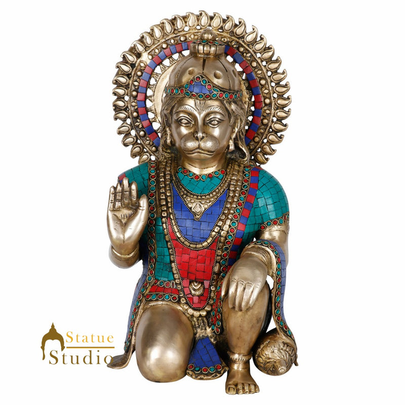 Fine Inlay Sitting Hindu Powerful Lord Hanuman Décor Idol Statue Showpiece 16"