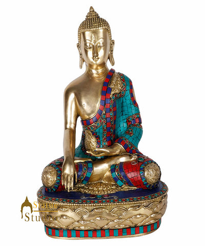 Nepalese Inlay Work Earth Touching Buddha Room Décor Statue Idol Figurines 15"