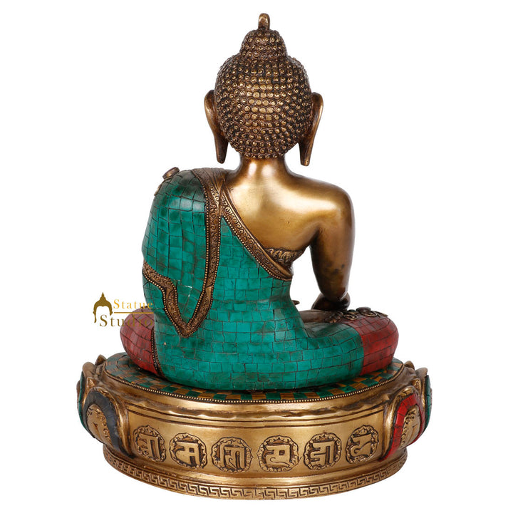 Antique Inlay Work Chinese Sakyamuni Buddha Bust Décor Idol Showpiece Statue 14"