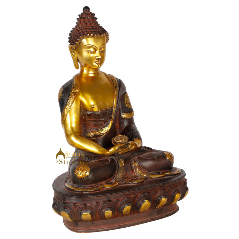 Antique Finish Indian Metal Buddhist Lord Buddha Statue Home Decorative Idol 17"