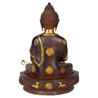 Antique Finish Indian Metal Buddhist Lord Buddha Statue Home Decorative Idol 17"