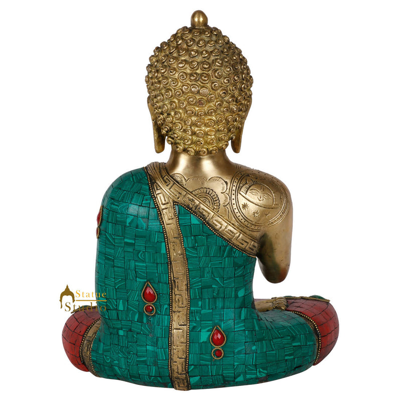 Finest Inlay Mantra Engraved Buddha Sitting Home Office Décor Statue Idol 12"