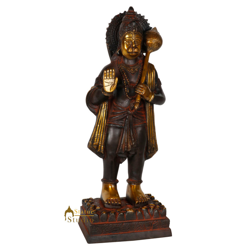 Antique Finish Brass Hindu God Lord Hanuman Statue Spiritual Décor Fine Idol 16"