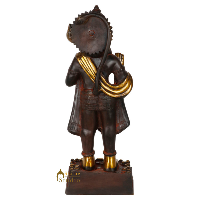 Antique Finish Brass Hindu God Lord Hanuman Statue Spiritual Décor Fine Idol 16"