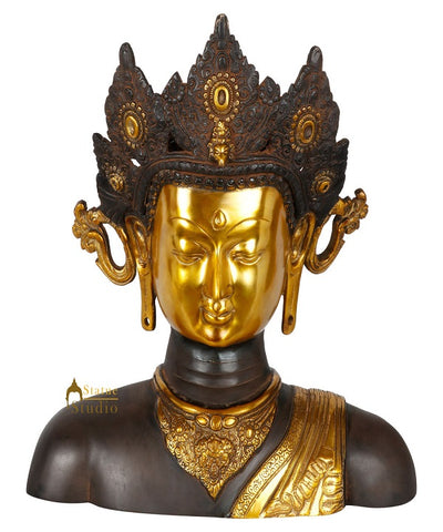 Antique Finish Fine Home Decorative Buddha Tara Bust Statue Showpiece Figure 16"