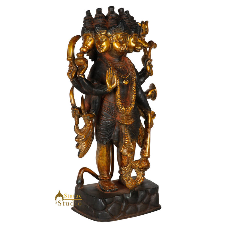 Antique Finish Standing Panchmukhi Hanuman Statue Spiritual Décor Fine Idol 17"