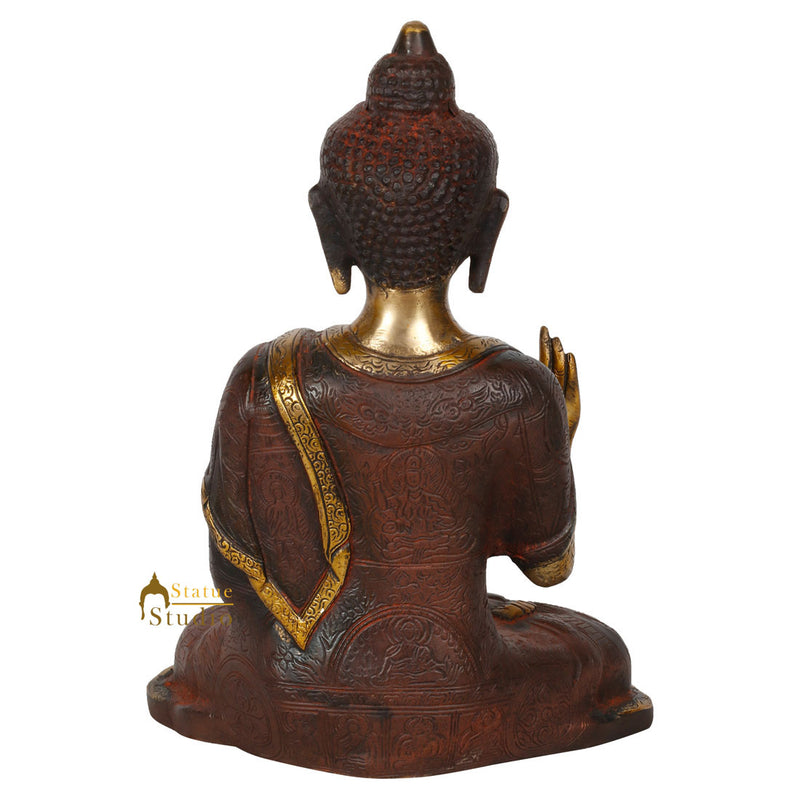 Vintage Antique Look Mantra Engraved Chines Buddha Statue Décor Showpiece 9"