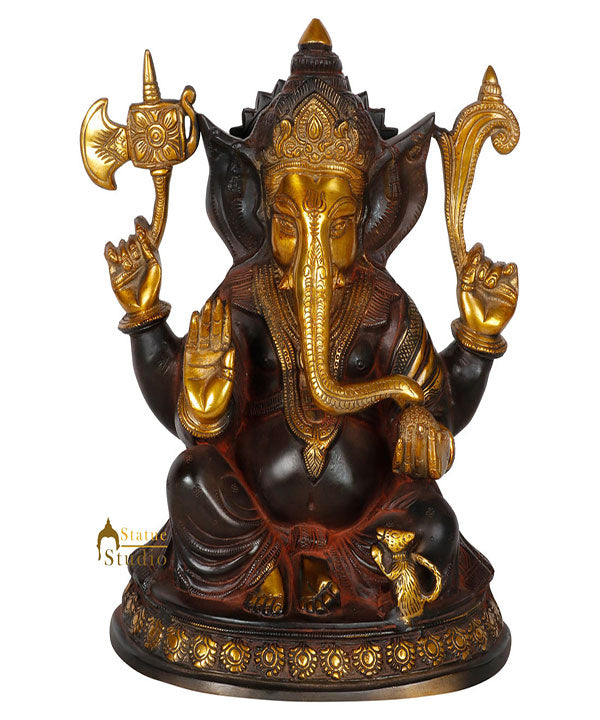 Indian Antique Finish Religious Spiritual Ganpati Décor Statue Ganesha Idol 11"