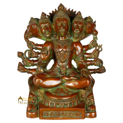 Bronze Finish Sitting Lord Five Headed Panchmukhi Hanuman Statue Décor Idol 16"