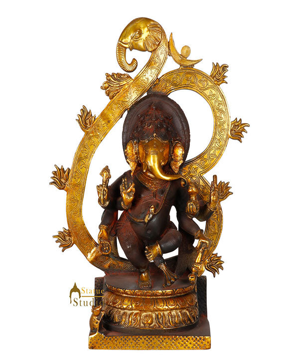 Vintage Hinduism Dancing Ganesha Statue With Sacred AUM Décor Rare Idol 16"