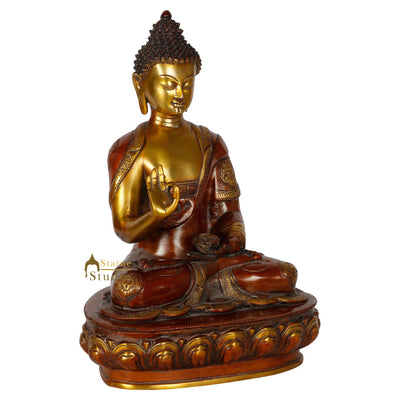 Tibetan Buddhist Lord Buddha Blessing Sitting Statue Décor Brass Showpiece 17"