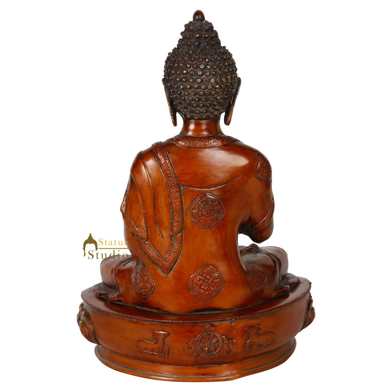 Tibetan Buddhist Lord Buddha Blessing Sitting Statue Décor Brass Showpiece 17"