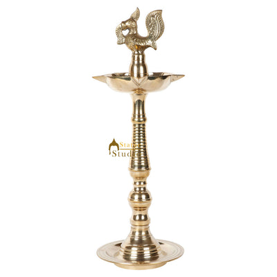 Indian Brass Religious Temple Spiritual Décor Standing Peacock Bird Diya 16"