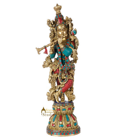 Indian Hindu God Krishna Fine Inlay Religious Décor Statue Idol Showpiece 20"