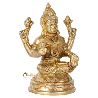Brass Hindu Goddess Of Knowledge Lakshmi Statue Laxmi Gifting Idol Murti 4"