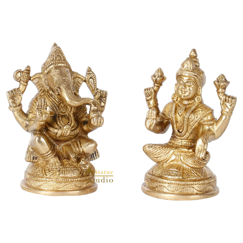 Indian Brass Hindu God Ganesh Laxmi Diwali Décor Gift Religious Idol Statue 4"