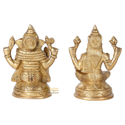 Indian Brass Hindu God Ganesh Laxmi Diwali Décor Gift Religious Idol Statue 4"