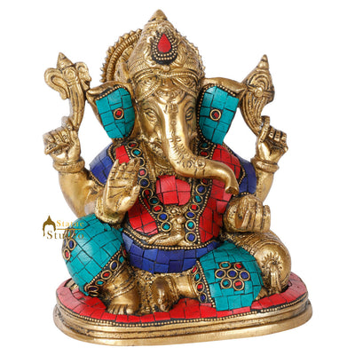 Indian Lord Hindu Deity Ganpati Inlay Statue Décor Ganesha Idol Showpiece 6"