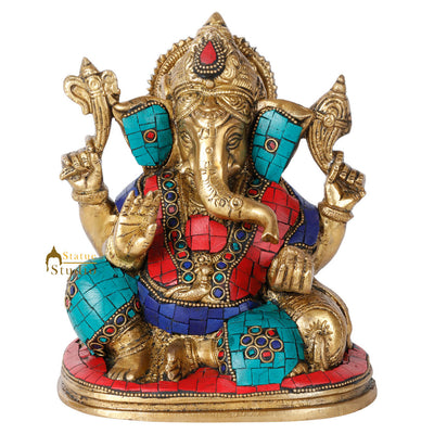 Indian Lord Hindu Deity Ganpati Inlay Statue Décor Ganesha Idol Showpiece 6"