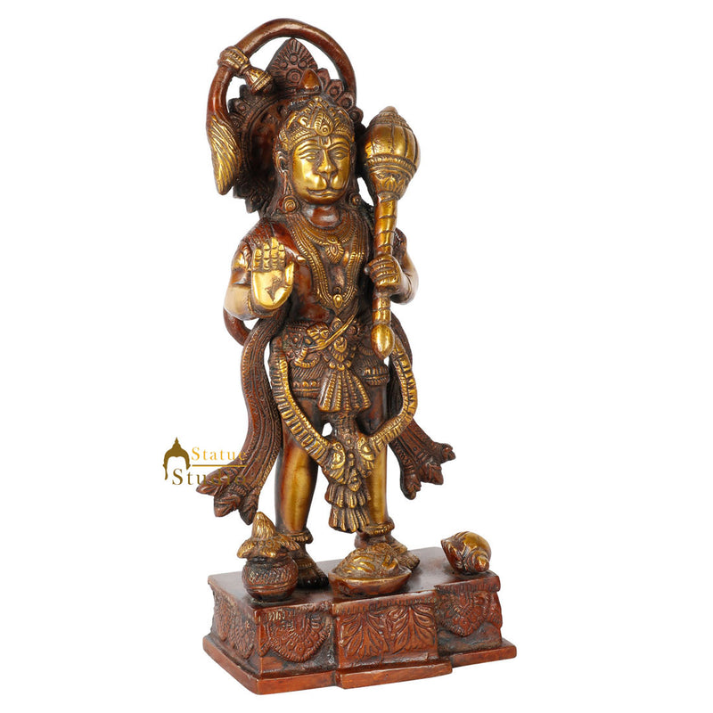 Brass Indian Lord Hanuman Standing Idol Religious Décor Statue Showpiece 10"