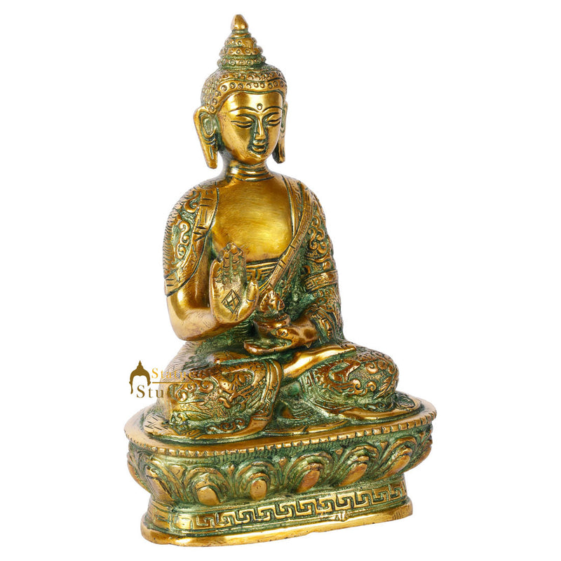 Antique Green Finish Small Corporate Thanksgiving Buddha Statue Gift Idol 7"
