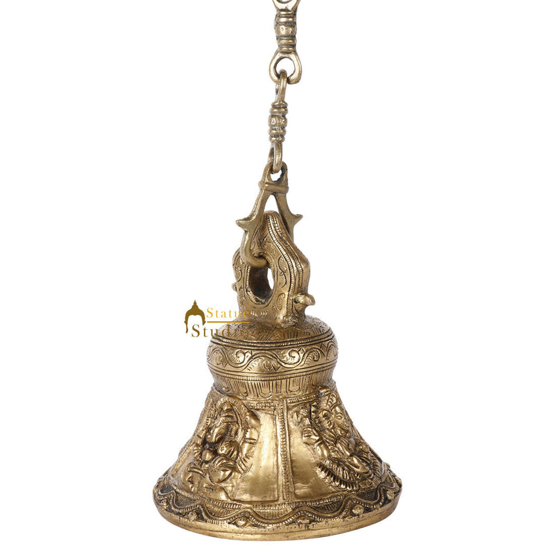 Indian Gods Carved Home Temple Religious Spiritual Brass Hanging Bell 7"