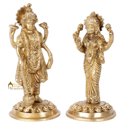 Brass Hindu God Goddess Vishnu Laxmi Religious Decor Idol Lucky Gift Statue 7"
