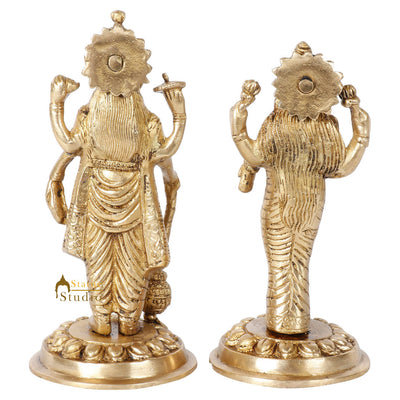 Brass Hindu God Goddess Vishnu Laxmi Religious Decor Idol Lucky Gift Statue 7"
