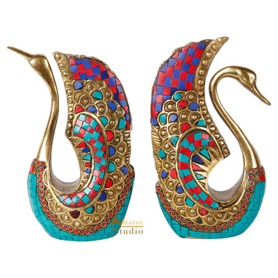 Fine Brass Swan Pair Lucky Corporate Occassional Return Gift Décor Showpiece 9"