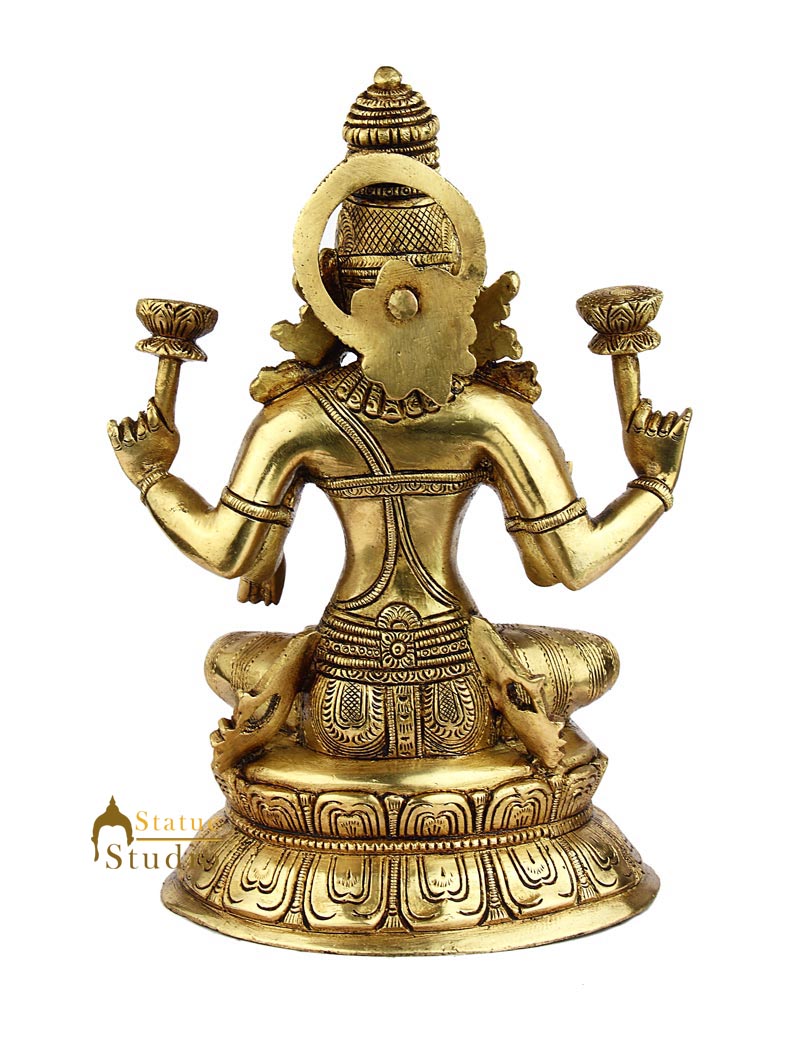 Brass bronze india hindu goddess wealth laxmi maa murti statue idol figure 10"
