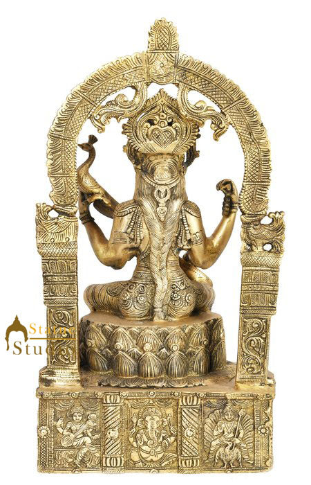 Goddess Of Wisdom Saraswati Statue Idol On Base Carved with Indian Deities 20"