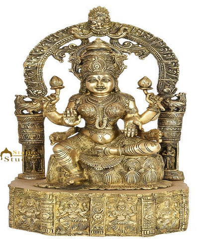 Goddess Of Wealth Lakshmi Statue Laxmi Idol Base Carved with Indian Deities 20"