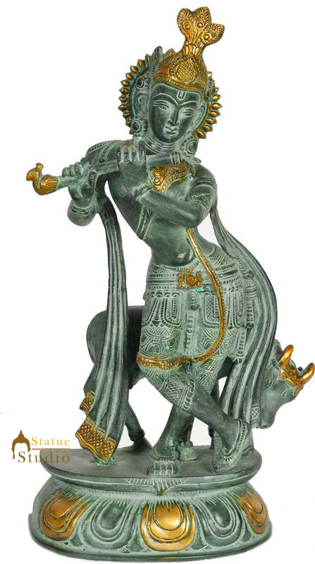 Antique Finish Super Fine Hindu Lord Krishna Idol Statue Décor Gift Figure 13"
