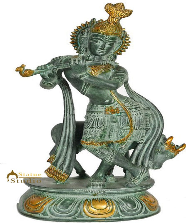 Antique Finish Super Fine Hindu Lord Krishna Idol Statue Décor Gift Figure 13"