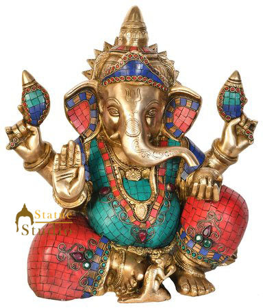 Hindu God Ganesha Blessing Ganpati Moorti Idol Décor Vastu Statue Gift 13"