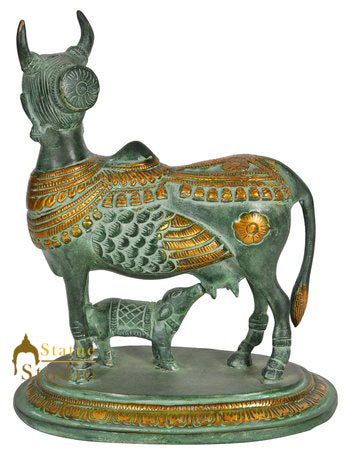 Antique Finish Hindu Sacred Lucky Kamdhenu Cow Décor Gift Statue Idol 8"