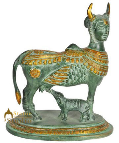 Antique Finish Hindu Sacred Lucky Kamdhenu Cow Décor Gift Statue Idol 8"