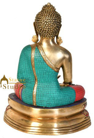 Earth Touching Shakyamuni Buddha Sitting On Base Inlay Décor Gift Statue 2 feet