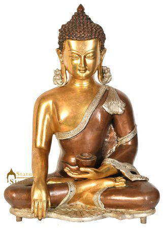 Chinese Brass Buddhist Feng Shui Vastu Home Office Décor Buddha Statue Idol 16"