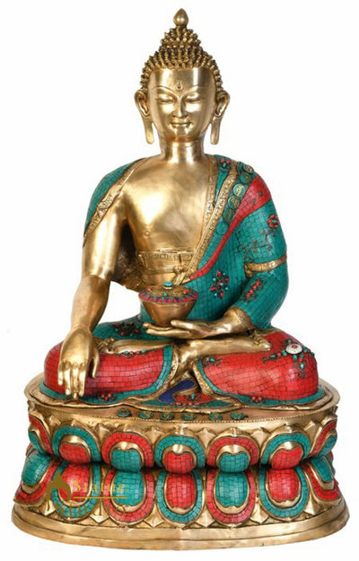 Large Size Brass Inlay Buddhist Buddha Fine Home Garden Décor Statue Idol 3 Feet