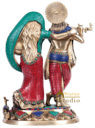 Brass Hindu God Goddess Radha Krishna Leela Fine Décor Statue Idol Showpiece 17"